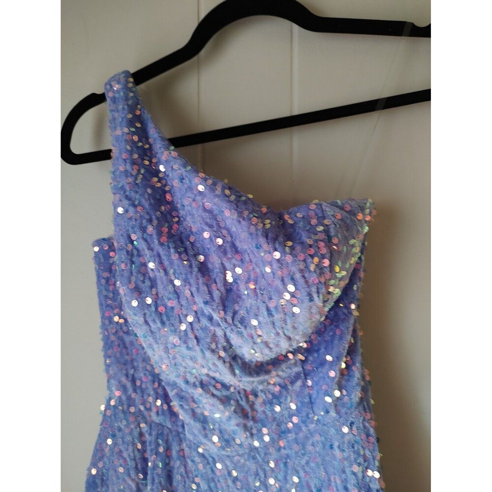 Sequin One-Shoulder Lavender Party Dress - Picture 5 of 10